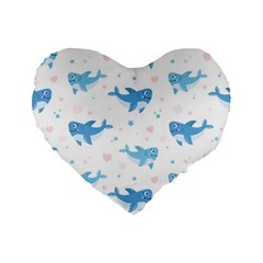 Seamless Pattern With Cute Sharks Hearts Standard 16  Premium Flano Heart Shape Cushions by BangZart