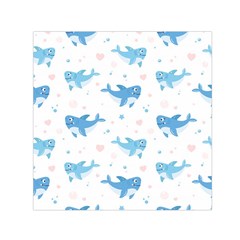 Seamless Pattern With Cute Sharks Hearts Small Satin Scarf (square) by BangZart