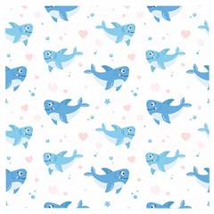 Seamless Pattern With Cute Sharks Hearts Wooden Puzzle Square by BangZart