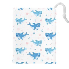 Seamless Pattern With Cute Sharks Hearts Drawstring Pouch (5xl) by BangZart