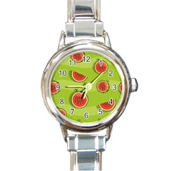 Seamless Background With Watermelon Slices Round Italian Charm Watch by BangZart