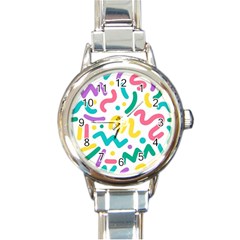 Abstract Pop Art Seamless Pattern Cute Background Memphis Style Round Italian Charm Watch by BangZart