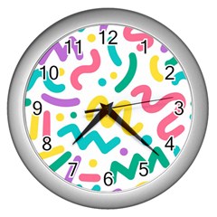 Abstract Pop Art Seamless Pattern Cute Background Memphis Style Wall Clock (silver) by BangZart