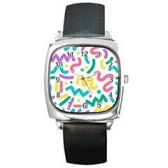 Abstract Pop Art Seamless Pattern Cute Background Memphis Style Square Metal Watch by BangZart