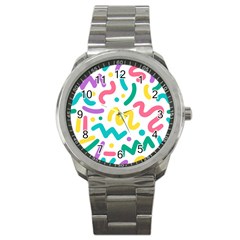 Abstract Pop Art Seamless Pattern Cute Background Memphis Style Sport Metal Watch by BangZart