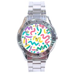 Abstract Pop Art Seamless Pattern Cute Background Memphis Style Stainless Steel Analogue Watch by BangZart