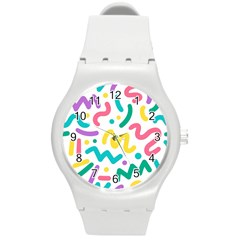 Abstract Pop Art Seamless Pattern Cute Background Memphis Style Round Plastic Sport Watch (m) by BangZart