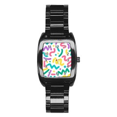 Abstract Pop Art Seamless Pattern Cute Background Memphis Style Stainless Steel Barrel Watch by BangZart