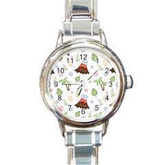 Cute Palm Volcano Seamless Pattern Round Italian Charm Watch by BangZart