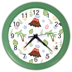 Cute Palm Volcano Seamless Pattern Color Wall Clock by BangZart