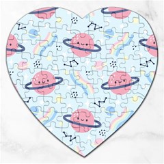 Cute Planet Space Seamless Pattern Background Jigsaw Puzzle (heart) by BangZart