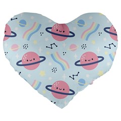 Cute Planet Space Seamless Pattern Background Large 19  Premium Flano Heart Shape Cushions by BangZart