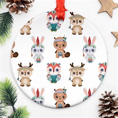 Cute Cartoon Boho Animals Seamless Pattern Ornament (round) by BangZart