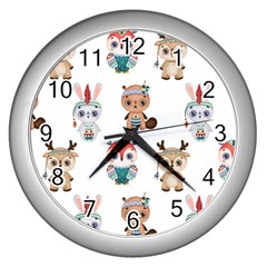 Cute Cartoon Boho Animals Seamless Pattern Wall Clock (silver) by BangZart