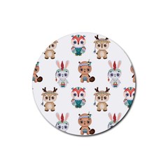 Cute Cartoon Boho Animals Seamless Pattern Rubber Coaster (round)  by BangZart