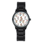 Cute cartoon boho animals seamless pattern Stainless Steel Round Watch Front