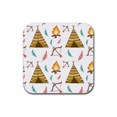 Cute Cartoon Native American Seamless Pattern Rubber Coaster (square)  by BangZart