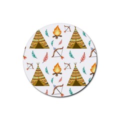 Cute Cartoon Native American Seamless Pattern Rubber Round Coaster (4 Pack)  by BangZart