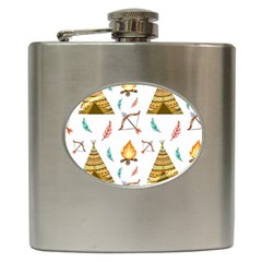 Cute Cartoon Native American Seamless Pattern Hip Flask (6 Oz) by BangZart