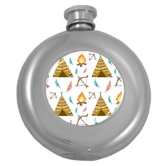 Cute Cartoon Native American Seamless Pattern Round Hip Flask (5 Oz) by BangZart