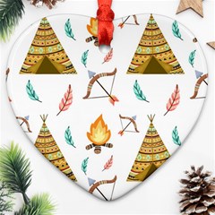 Cute Cartoon Native American Seamless Pattern Heart Ornament (two Sides) by BangZart