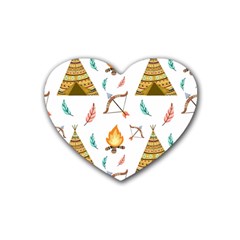 Cute Cartoon Native American Seamless Pattern Rubber Coaster (heart)  by BangZart