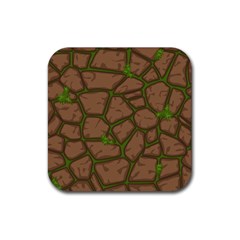 Cartoon Brown Stone Grass Seamless Background Texture Pattern Rubber Coaster (square)  by BangZart