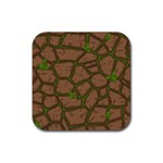 Cartoon brown stone grass seamless background texture pattern Rubber Coaster (Square)  Front