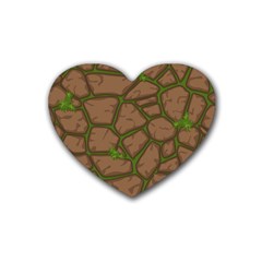 Cartoon Brown Stone Grass Seamless Background Texture Pattern Rubber Coaster (heart)  by BangZart