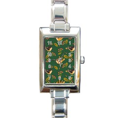 Cute Seamless Pattern Bird With Berries Leaves Rectangle Italian Charm Watch by BangZart