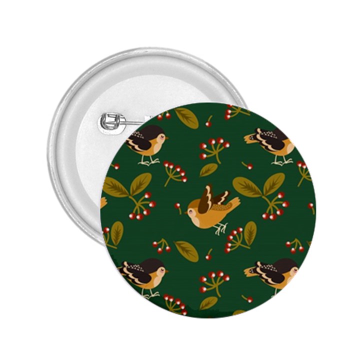 Cute seamless pattern bird with berries leaves 2.25  Buttons