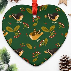 Cute Seamless Pattern Bird With Berries Leaves Ornament (heart) by BangZart