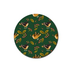 Cute Seamless Pattern Bird With Berries Leaves Rubber Round Coaster (4 Pack)  by BangZart