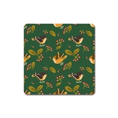 Cute Seamless Pattern Bird With Berries Leaves Square Magnet by BangZart