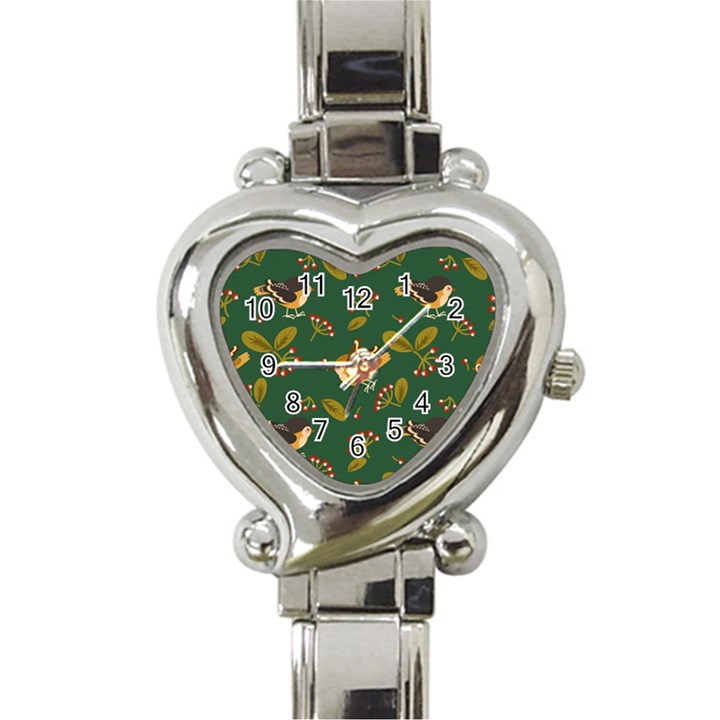 Cute seamless pattern bird with berries leaves Heart Italian Charm Watch