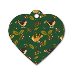 Cute Seamless Pattern Bird With Berries Leaves Dog Tag Heart (two Sides) by BangZart