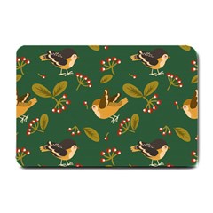 Cute Seamless Pattern Bird With Berries Leaves Small Doormat  by BangZart