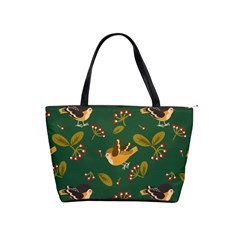 Cute Seamless Pattern Bird With Berries Leaves Classic Shoulder Handbag by BangZart