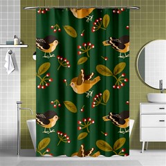 Cute Seamless Pattern Bird With Berries Leaves Shower Curtain 48  X 72  (small)  by BangZart