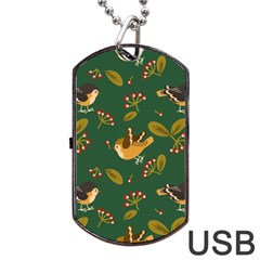 Cute Seamless Pattern Bird With Berries Leaves Dog Tag Usb Flash (one Side)