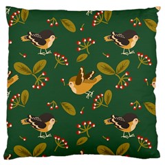 Cute Seamless Pattern Bird With Berries Leaves Large Cushion Case (one Side) by BangZart