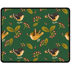 Cute Seamless Pattern Bird With Berries Leaves Double Sided Fleece Blanket (medium)  by BangZart