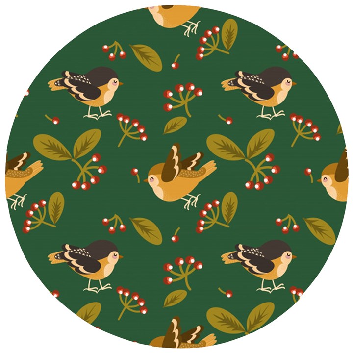 Cute seamless pattern bird with berries leaves Wooden Puzzle Round