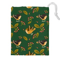 Cute Seamless Pattern Bird With Berries Leaves Drawstring Pouch (5xl)