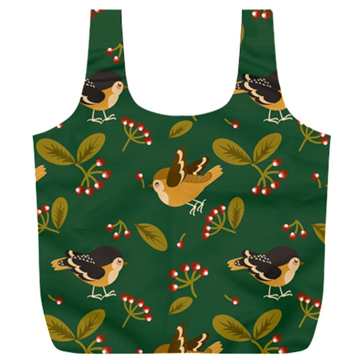 Cute seamless pattern bird with berries leaves Full Print Recycle Bag (XXL)