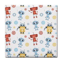 Cute Cartoon Robots Seamless Pattern Tile Coaster by BangZart