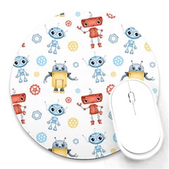 Cute Cartoon Robots Seamless Pattern Round Mousepads by BangZart