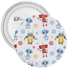 Cute Cartoon Robots Seamless Pattern 3  Buttons by BangZart