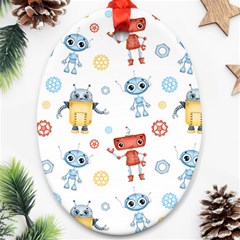 Cute Cartoon Robots Seamless Pattern Ornament (oval) by BangZart