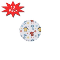 Cute Cartoon Robots Seamless Pattern 1  Mini Buttons (10 Pack)  by BangZart